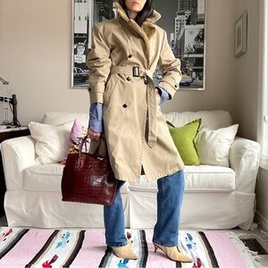 Vintage double breasted belted cotton blend trench coat